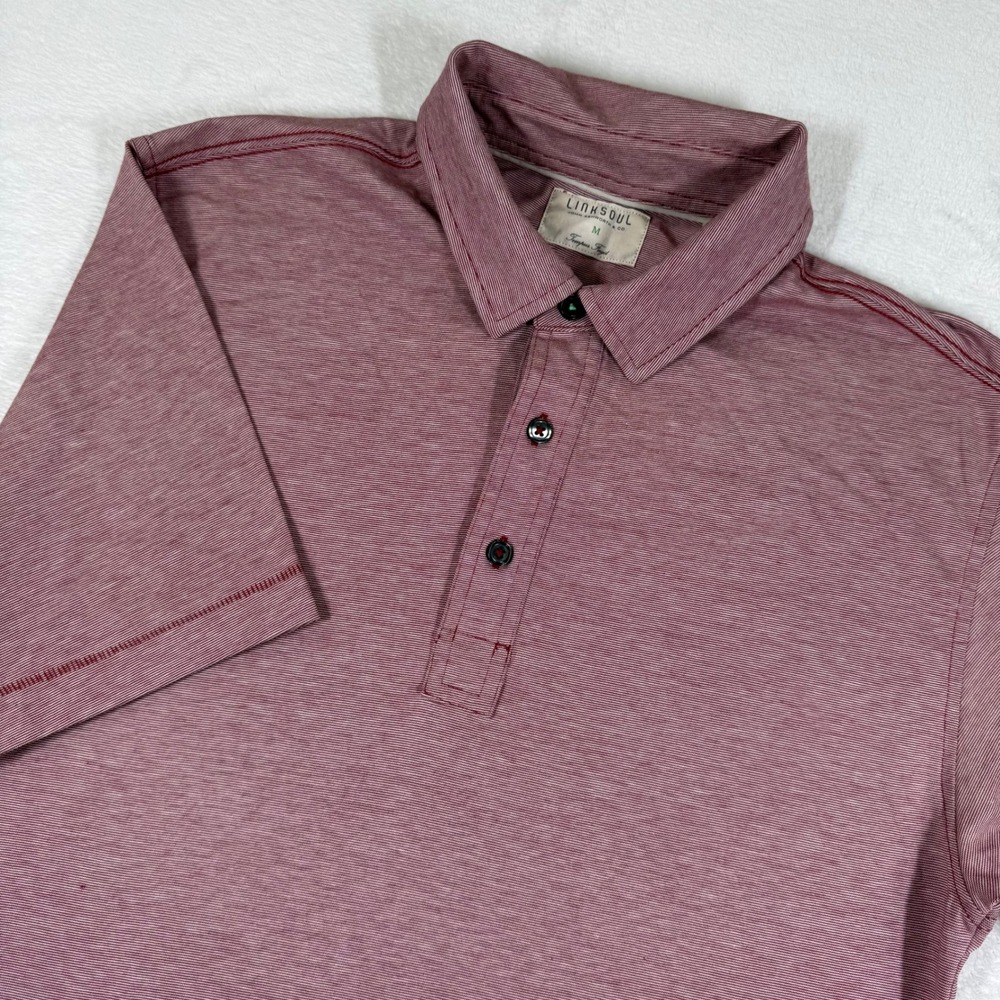 Linksoul Mens Tempus Fugit Luxury Cotton‎ Micro Stripe Polo Shirt Maroon Size M